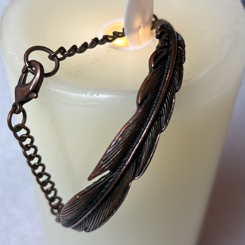 Gorgeous copper mix feather cuff and chain bracelet